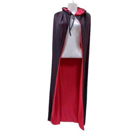 140 cm hosszú piros-fekete palást, köpeny, kapucnis, csuklyás lepel - Halloween - ÚJ