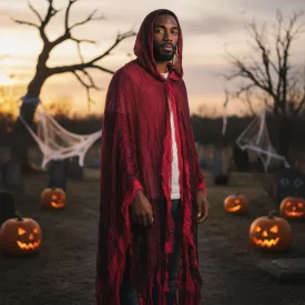   Felnőtt méretű bordó-fekete rongyos, rojtos jelmez (kaszás, halál, stb) - Halloween - ÚJ