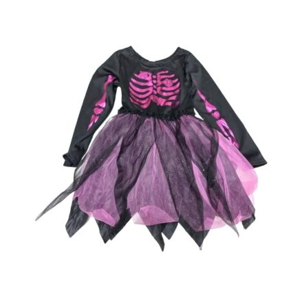 7-8 évesre fekete-pink csontvázas tüllös ruha, jelmez - Halloween
