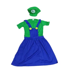   9-10 évesre (S) 2 részes Luigi jelmez, lány - Super Mario - Nintendo - ÚJ