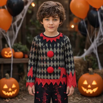 4-6 évesre khaki-fekete véres bohóc jelmez - Halloween - ÚJ