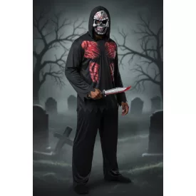   Felnőtt XL méretű csontvázas jelmezszett - jelmezruha, véres kés, maszk (álarc) - Halloween - ÚJ