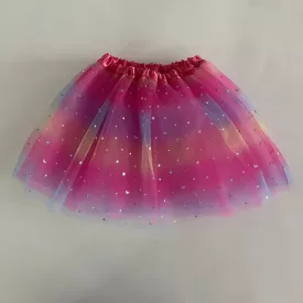   3-6 évesre pink csillagos színátmenetes, szivárványszínű tüllszoknya, tüll-tütü, jelmezszoknya - ÚJ