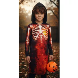   Kb 6-8 évesre csuklyás, kapucnis csontvázas jelmezruha - Halloween