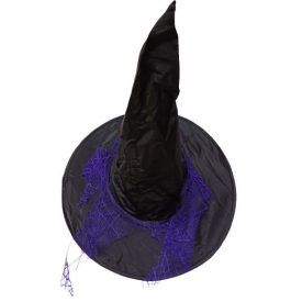   56 cm-es fejre fekete, lila pókhálós boszorkánykalap - Halloween - ÚJ