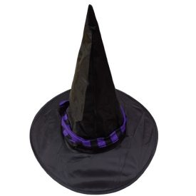   56-58 cm-es fejre fekete, lila csíkos szalagos boszorkánykalap - Halloween - ÚJ