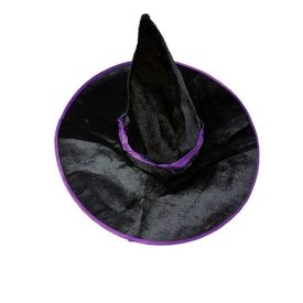   54 cm-es fejre fekete-lila bársony boszorkánykalap - Halloween - ÚJ (kicsit töredezett a kalap karimája a tárolásban)