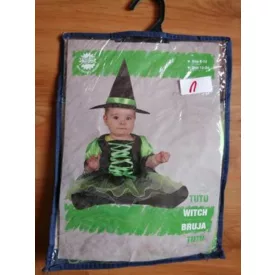   6-12 hónaposra fekete-zöld bébi boszorkány jelmez (kalap nélkül) - Halloween - ÚJ