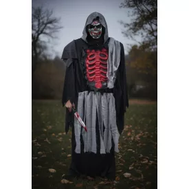   Felnőtt méretű csontvázas jelmezszett - jelmezruha, véres kés, maszk (álarc) - Halloween - ÚJ
