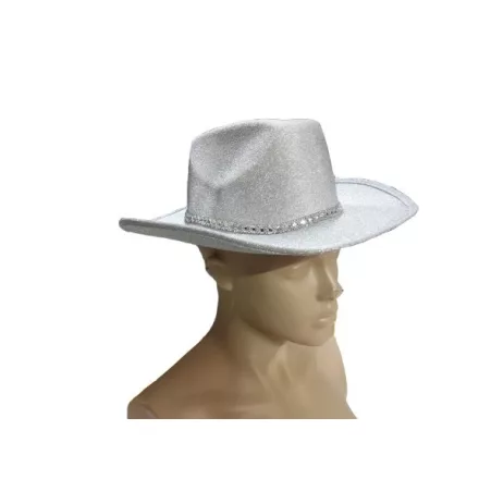 Sheriff, cowboy jelmez kalap, felnőttre vagy nagyobb gyerekre, ezüst, csillogó - ÚJ