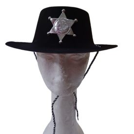  Fekete sheriff kalap nagyobb gyerekre, vékony műanyag (kb 54 cm-es fejre) - ÚJ