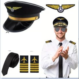   Felnőttre vagy nagyobb gyerekre 4 részes pilóta jelmezkiegészítő szett - ÚJ