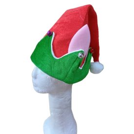   Piros-zöld plüss csörgős manósapka, felnőtt méret - ÚJ