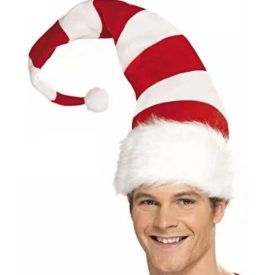   Piros-fehér csíkos hosszú karácsonyi mikulássapka, sapka, felnőtt méret - ÚJ