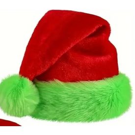   Zöld szőrmeszegélyes plüss mikulás sapka, felnőtt méret - ÚJ