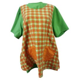   Felnőtt zöld-narancssárga kötényes jelmezfelső, pl. bohóc