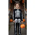 7-9 évesre fekete csontvázas jelmezruha, overall - Halloween