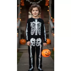   7-9 évesre fekete csontvázas jelmezruha, overall - Halloween