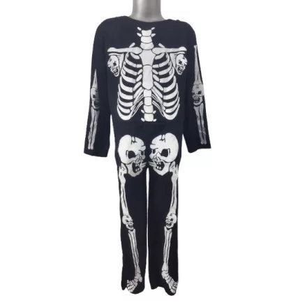 7-9 évesre fekete csontvázas jelmezruha, overall - Halloween