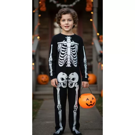 7-9 évesre fekete csontvázas jelmezruha, overall - Halloween