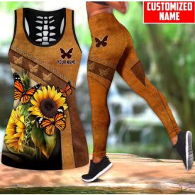   Női jóga szett, sportruházat, mustársárga napraforgós - személyre szabható, nevet lehet ráíratni - felső és nadrág - ÚJ