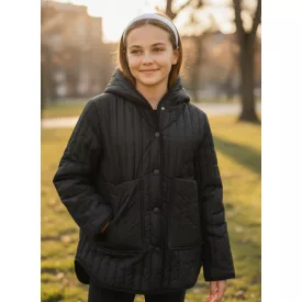   152-es fekete steppelt lány vékonyabb kabát, dzseki - Zara