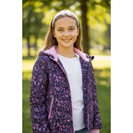   128-as sötétkék-pink virágos polárral bélelt dzseki, kabát - Sinsay