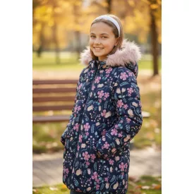   128-as sötétkék virágos téli dzseki, kabát - Little Kids