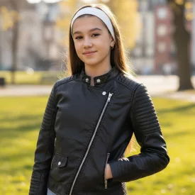 158-as fekete lányka rövid állású műbőr kabát - H&M