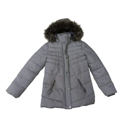 152-es szürke vastag lány téli dzseki, kabát - C&A (nyaka alapozó-foltos)