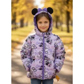   134-es lila mintás téli dzseki, kabát - Minnie egér (kicsit összeállt a bélése)