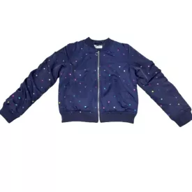   140-es kék alapon színes szivecskés átmeneti kabát - H&M