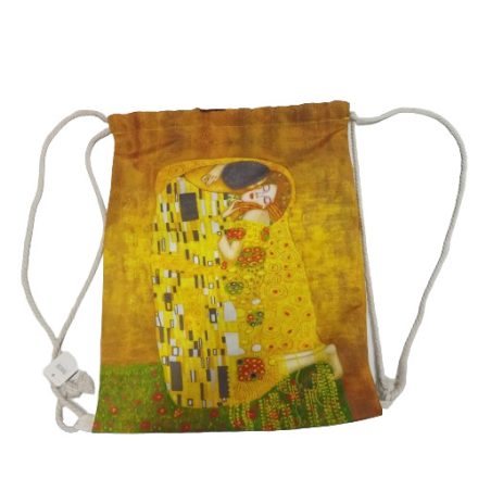 Mustárságga textil zsák, vászon hátizsák, női táska, tornazsákként is használható - Klimt: A csók - ÚJ