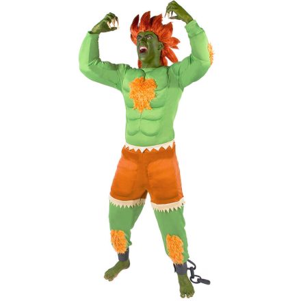 Felnőtt S-es izmosított Blanka jelmez (felső, alsó, bilincs) - Street Fighter - ÚJ