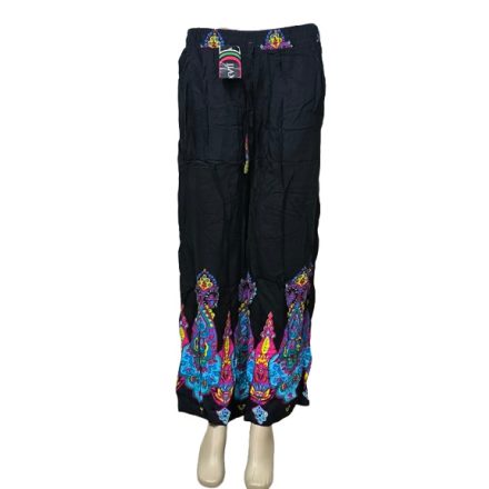 Női 5-6XL-es fekete, alján mintás (pink-kék) könnyű nyári nadrág - ÚJ