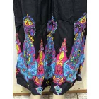 Női 3-4XL-es fekete, alján mintás (pink-kék) könnyű nyári nadrág - ÚJ