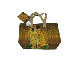   Vászon füles táska, strandtáska pénztárcával (textil szütyővel) - Klimt: A csók - ÚJ 
