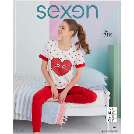 Női M-es piros szívecskés pizsama - ÚJ