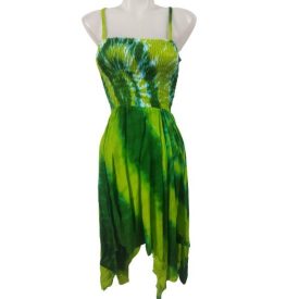 Női egyméretes zöld batikolt pántos ruha - WOW - ÚJ