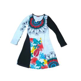 Női M-es fekete-fehér-piros bohém nepáli ruha - ÚJ