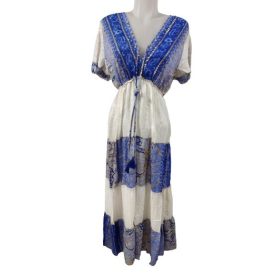 Női L-XL-es kék-fehér nepáli ruha - Boho Fashion - ÚJ