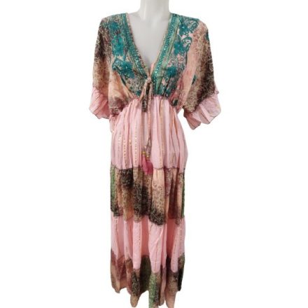 Női L-XL-es rózsaszín flitteres nepáli ruha, maxiruha - Boho Fashion - ÚJ
