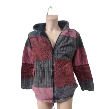 Férfi L-es bordó polár bélésű mintás kardigán, kabát - Élet virága - Nini - ÚJ