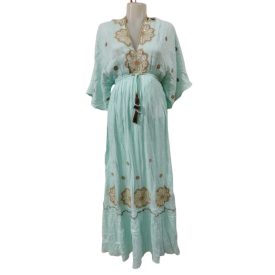   Női L-XL-es mentazöld mandalás flitteres nepáli ruha, maxiruha - Boho Fashion - ÚJ