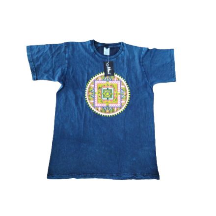 Férfi L- es kék nepáli mintás póló - Nini - ÚJ