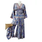 Női M-es kék-piros-arany paisley mintás selyem kétrészes együttes - Boho Fashion - ÚJ