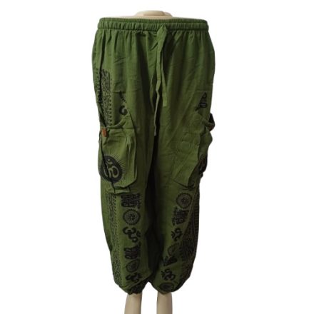 Férfi M-XL-es khaki zsebes jóganadrág, vászon nadrág, nepáli nadrág - ÚJ