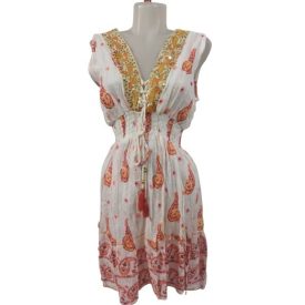   Női egyméretes fehér-narancssárga arany flitteres nepáli, indiai ruha - Boho Alta Moda - ÚJ