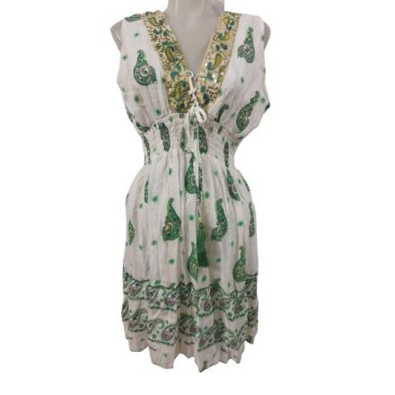 Női egyméretes fehér-zöld flitteres nepáli, indiai ruha - Boho Alta Moda - ÚJ