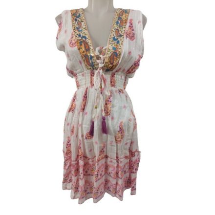 Női egyméretes fehér-pink arany flitteres nepáli, indiai ruha - Boho Alta Moda - ÚJ